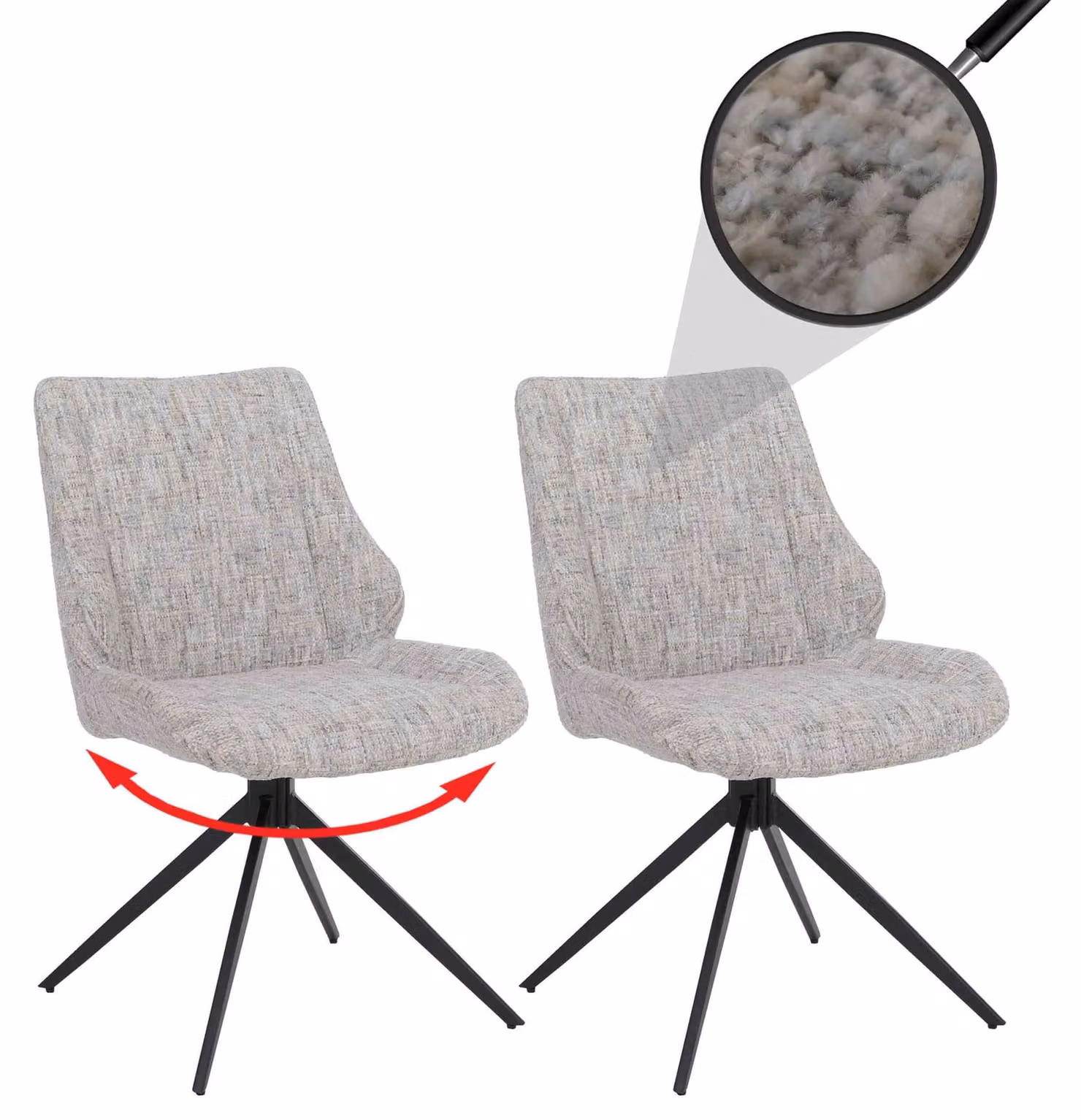 Set di 2 sedie da pranzo HWC-O48, sedie per la cucina, girevoli con sistema di ritorno automatico, rivestite in tessuto chenille (410g/m²), colore crema