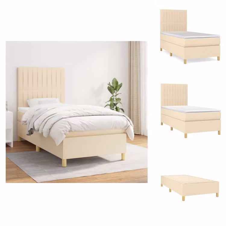 vidaXL Letto a molle con materasso crema 90x190 cm in tessuto - Letti & strutture letto