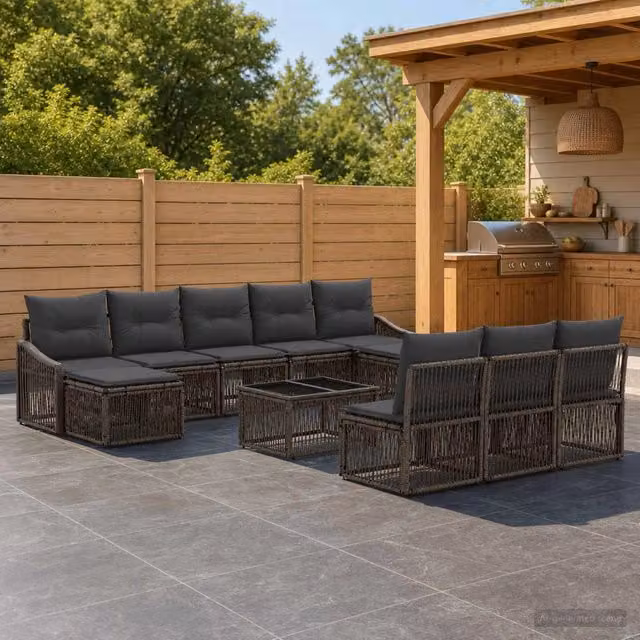 Set Divano da Giardino 11 pz Grigio polyrattan 3436130
