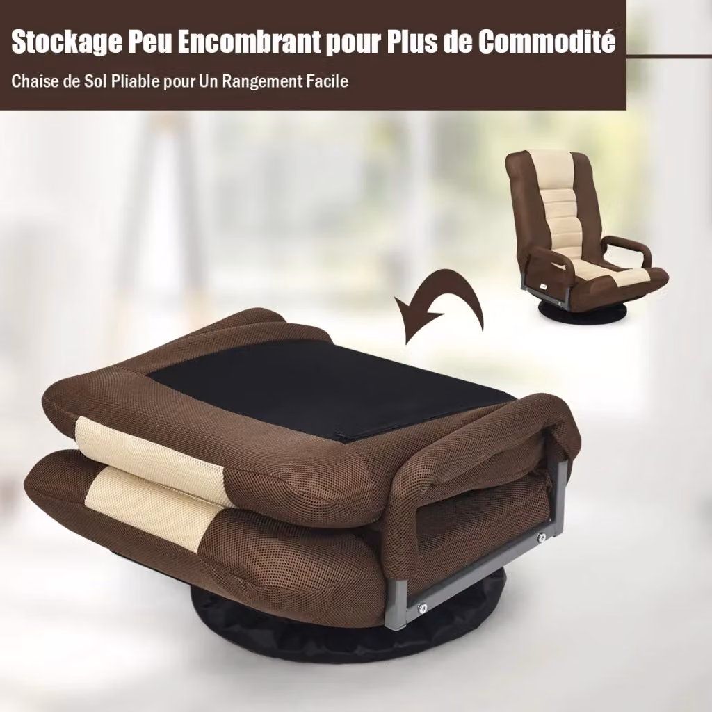 Sedia da gaming ergonomica HELLOSHOP26 con schienale regolabile e rotazione a 360 gradi, colore marrone, L: 61 cm, P: 55 cm, H: 87 cm – 2