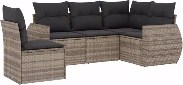Set Divano da Giardino 5pz | Set Salotto da Giardino con Cuscini Grigio Chiaro Polyrattan