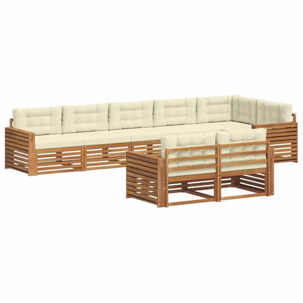 Set di divani da esterno vidaXL a forma di L in legno di acacia con cuscini, beige e marrone – 2