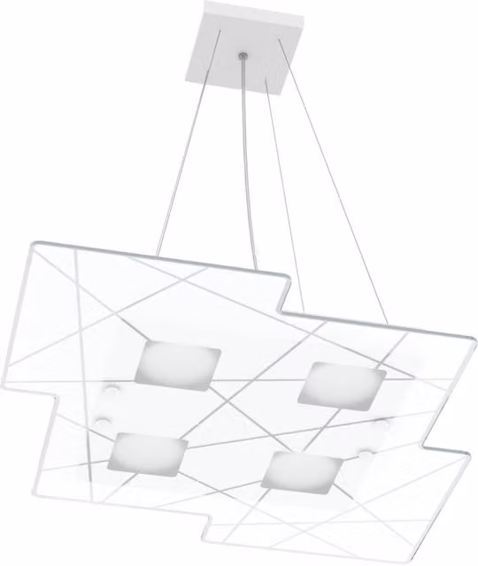 Lampadario Contemporaneo Focus Metallo Bianco Vetro 4 Luci Gx53