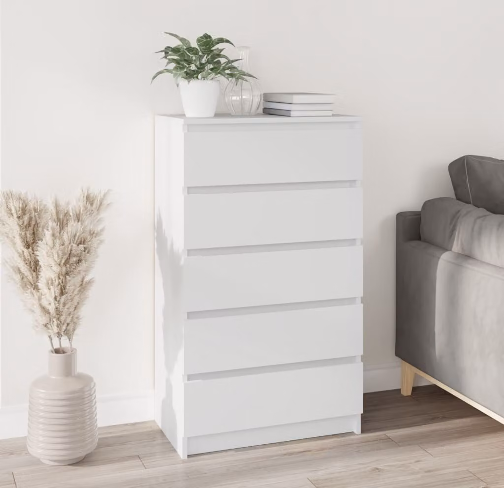 The Living Store cassettiera bianca 60x36x103 cm materiale in legno