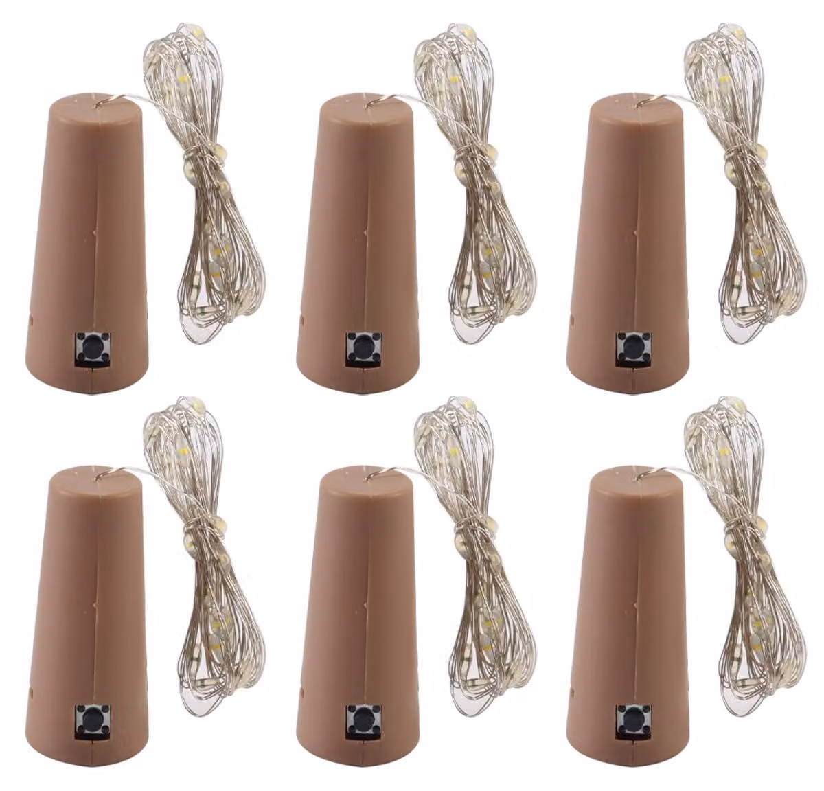 Set di 6 luci per bottiglie con tappo, lunghezza 2 metri, luce bianco caldo, alimentate a batteria