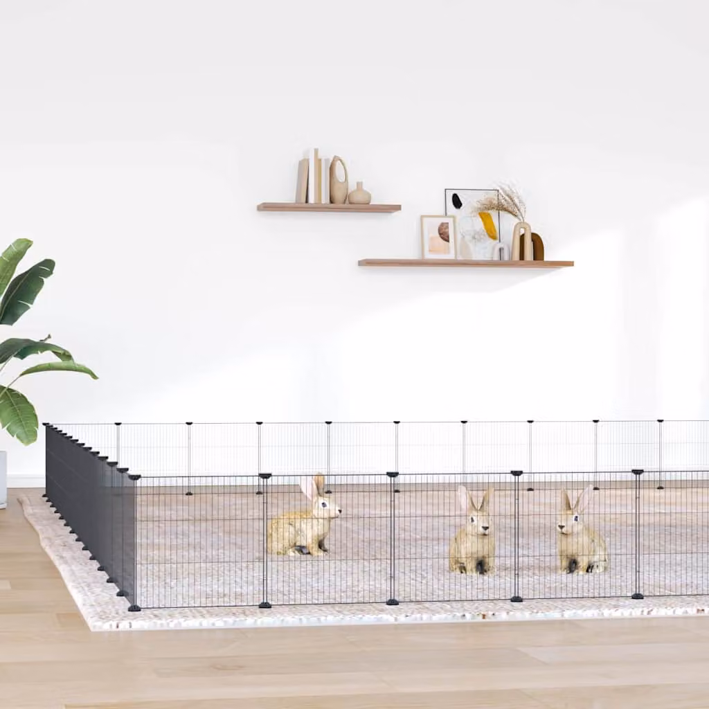 vidaXL Gabbia per Animali con 52 Pannelli e Porta, Acciaio Nero, L 455 cm x P 455 cm x H 35 cm