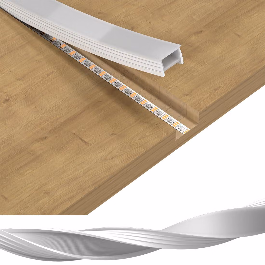 Profil in silicone LED neon, flessibile, bianco opaco, per strisce LED fino a 12 mm