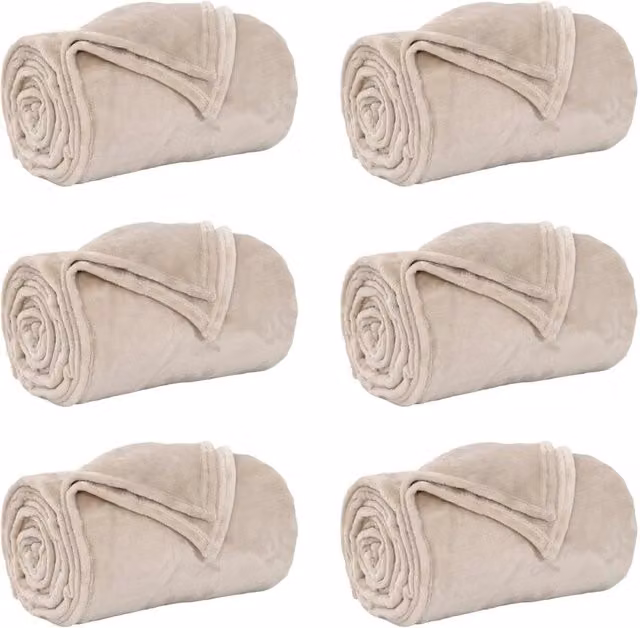 Coperte da Pile 6 pz Beige 220 x 240 cm Panno