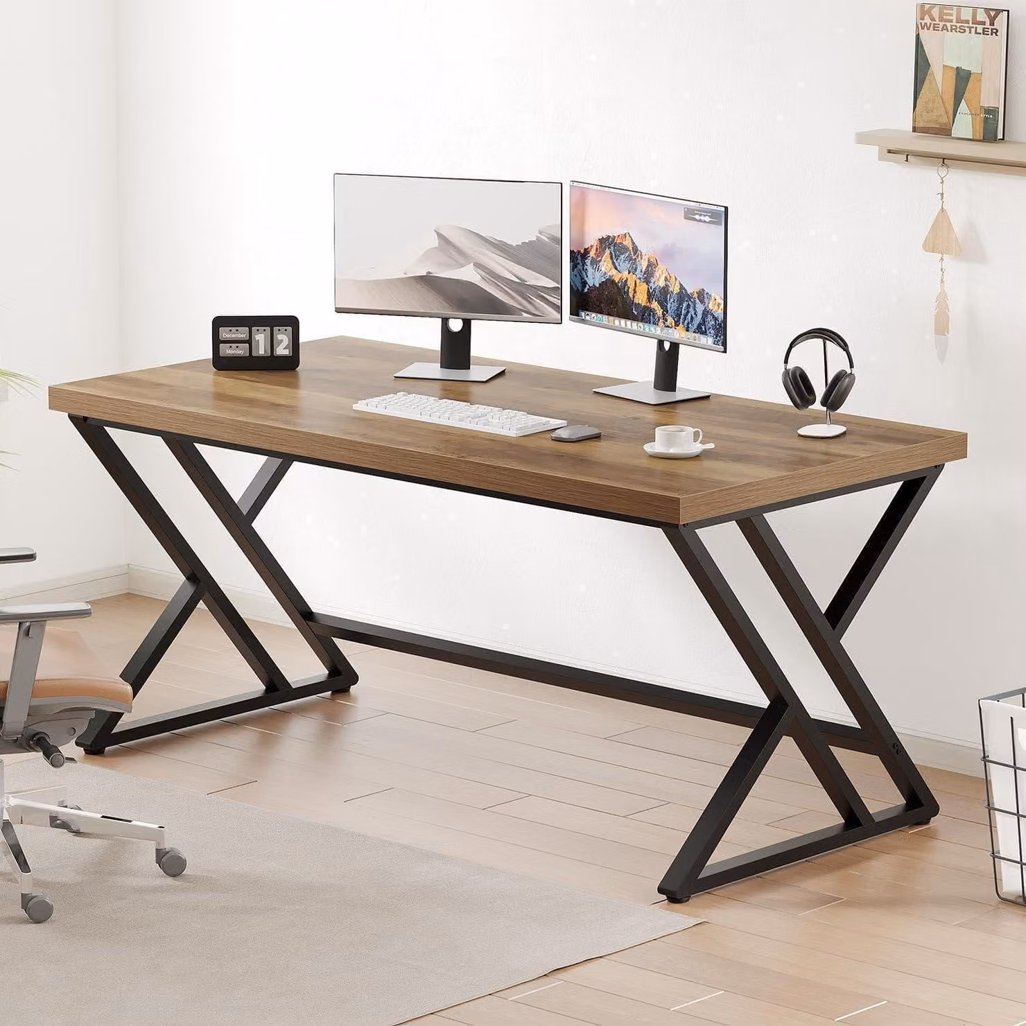 Scrivania in legno per computer Scrivania rustica per ufficio e camera da letto