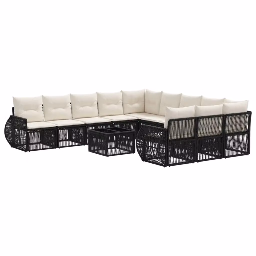 Set Divano da Giardino 12 Pezzi vidaXL in Polyrattan Nero e Bianco Crema con Tavolino e Cuscini – 2