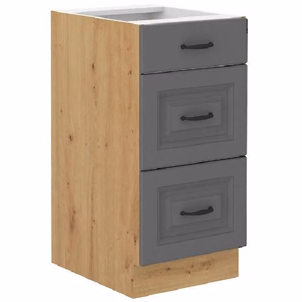 Armadietto da cucina con cassetti SOPHIA - larghezza 40 cm, grigio / rovere artisan