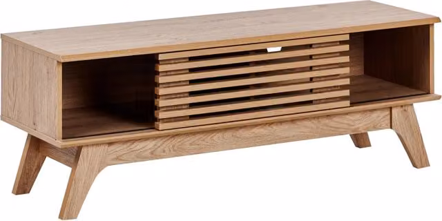 Mobile TV Beliani in legno beige e marrone con passacavi, madia moderna per soggiorno L: 120 cm, P: 40 cm, H: 44 cm – 1