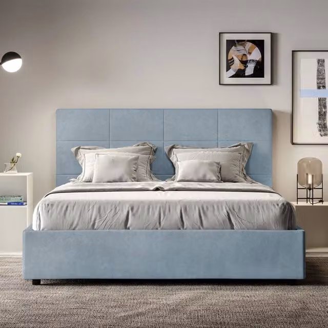 Letto contenitore queen size Mika Ityhome imbottito in microfibra azzurro L: 150 cm x P: 190 cm