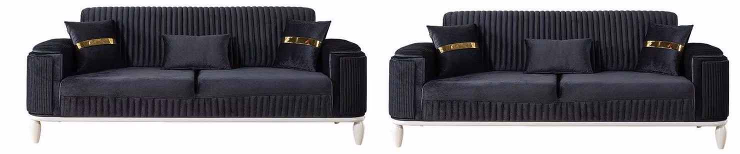 Schwarze Sofagarnitur Designer Polster 3-Sitzer Exklusive Couch