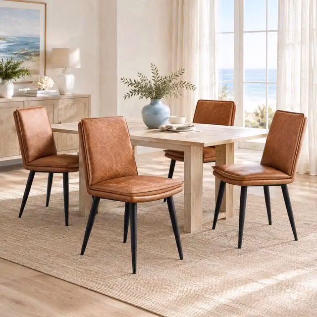 Set di 4 sedie da pranzo in PU marrone