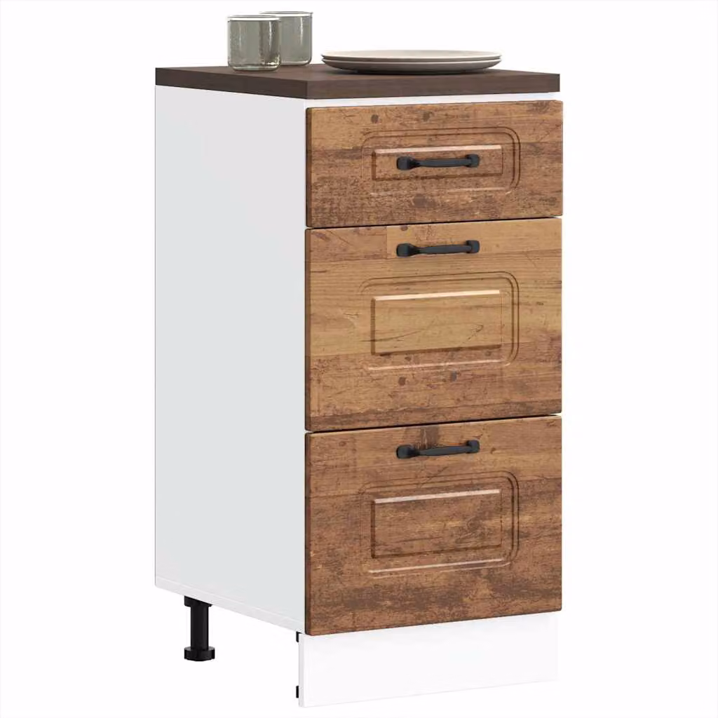 Base da cucina vidaXL Kalmar in legno multistrato marrone con ante a cerniera e cassetti L/P/H: 46 x 40 x 81,5 cm