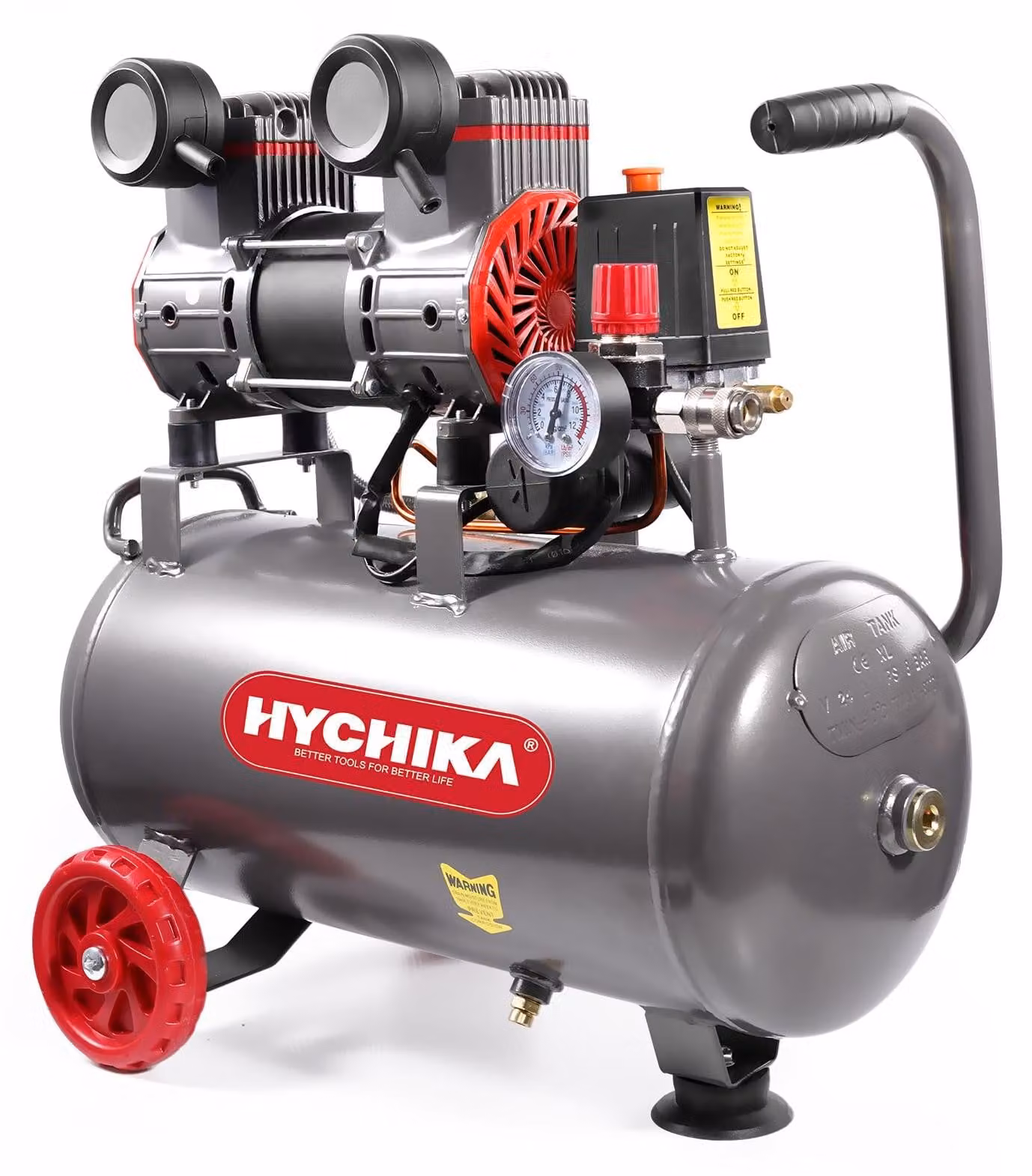 Compressore d'aria HYCHIKA (silenzioso, 8 bar, 24L, 230V-240V, senza olio). Compressore d'aria