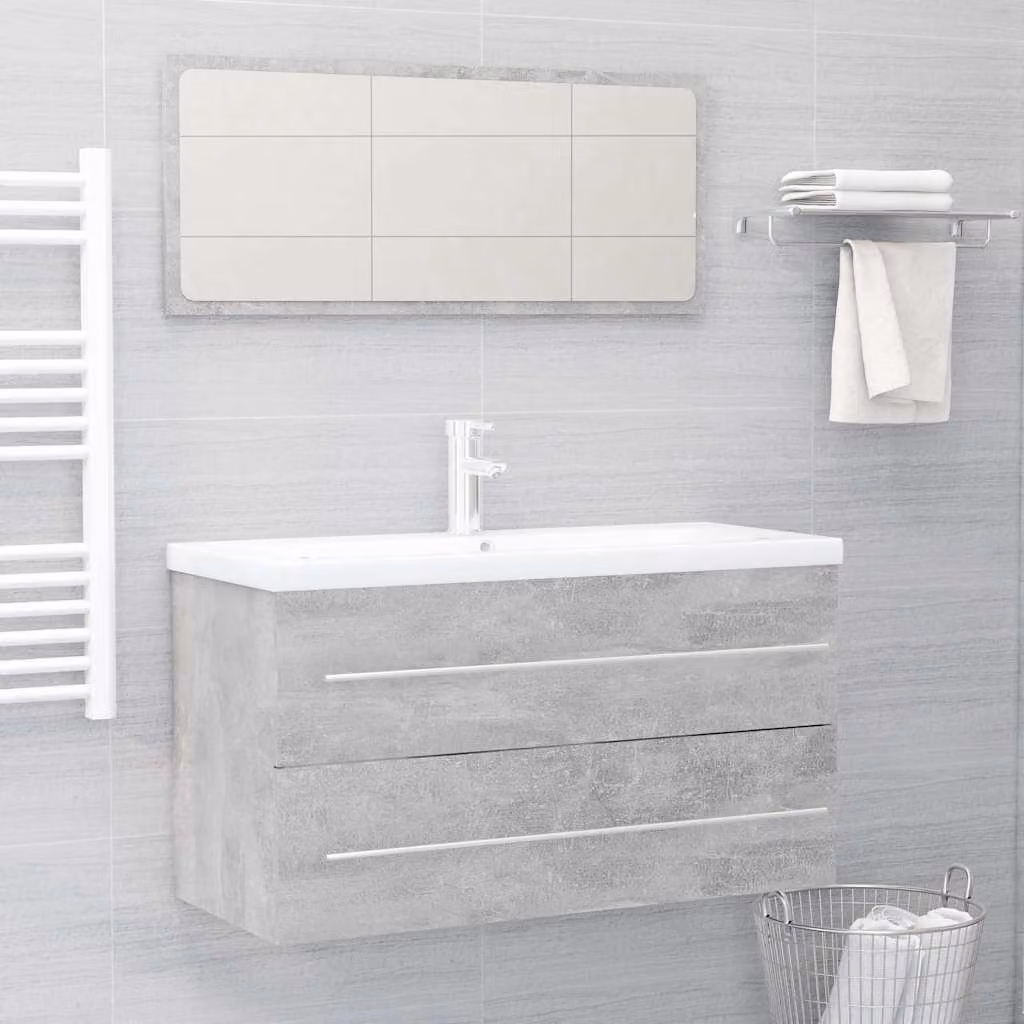 Set Mobili da Bagno Moderno vidaXL 2 Pezzi Grigio Opaco in Legno e MDF con Mobile Lavabo e Armadietto Specchio a Parete