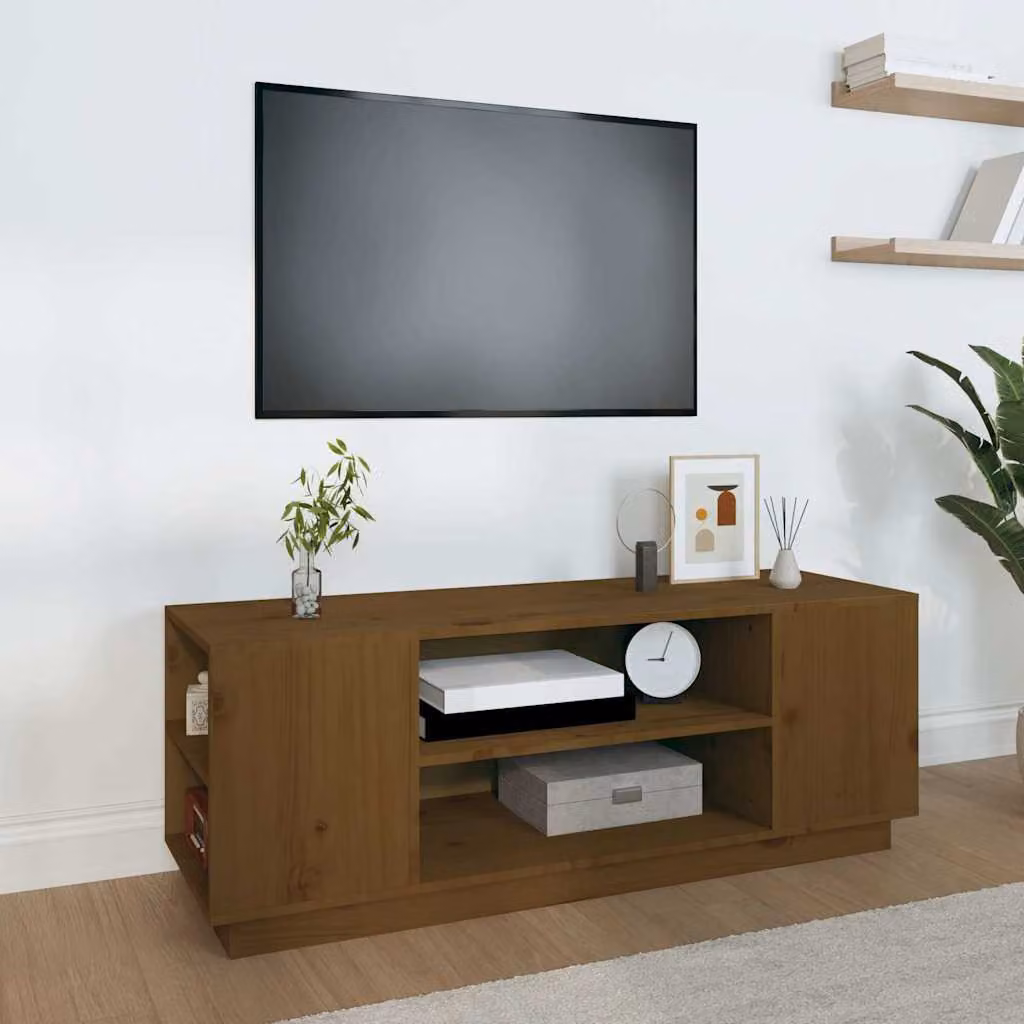 vidaXL Mobile Porta TV in Legno Massello di Pino, Colore Marrone, L 110 x P 35 x H 40,5 cm