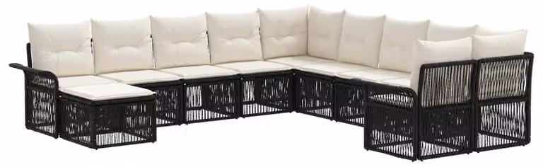 Set da giardino composto da 11 pezzi, in rattan sintetico nero e crema
