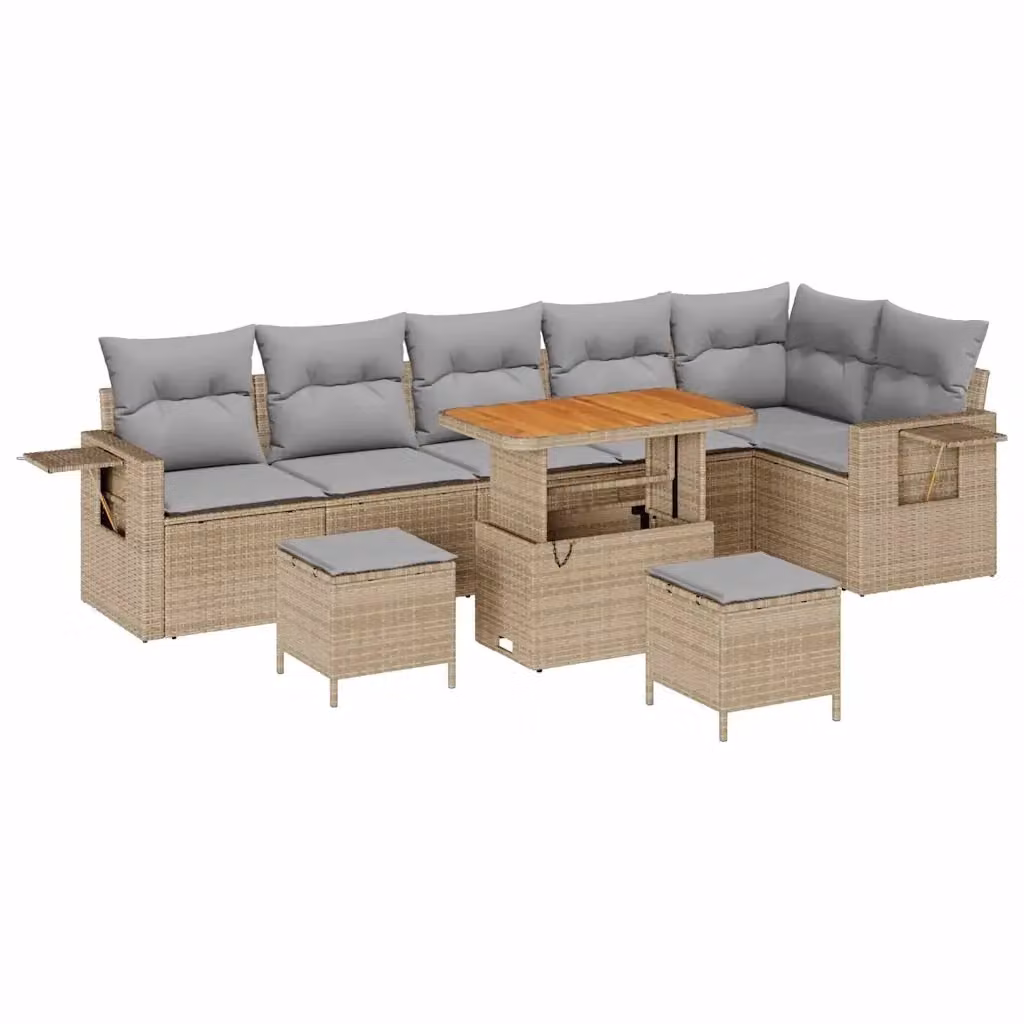 Set Divano da Giardino a L vidaXL 9 pz Beige con Cuscini e Tavolino in Polyrattan e Acciaio – 2
