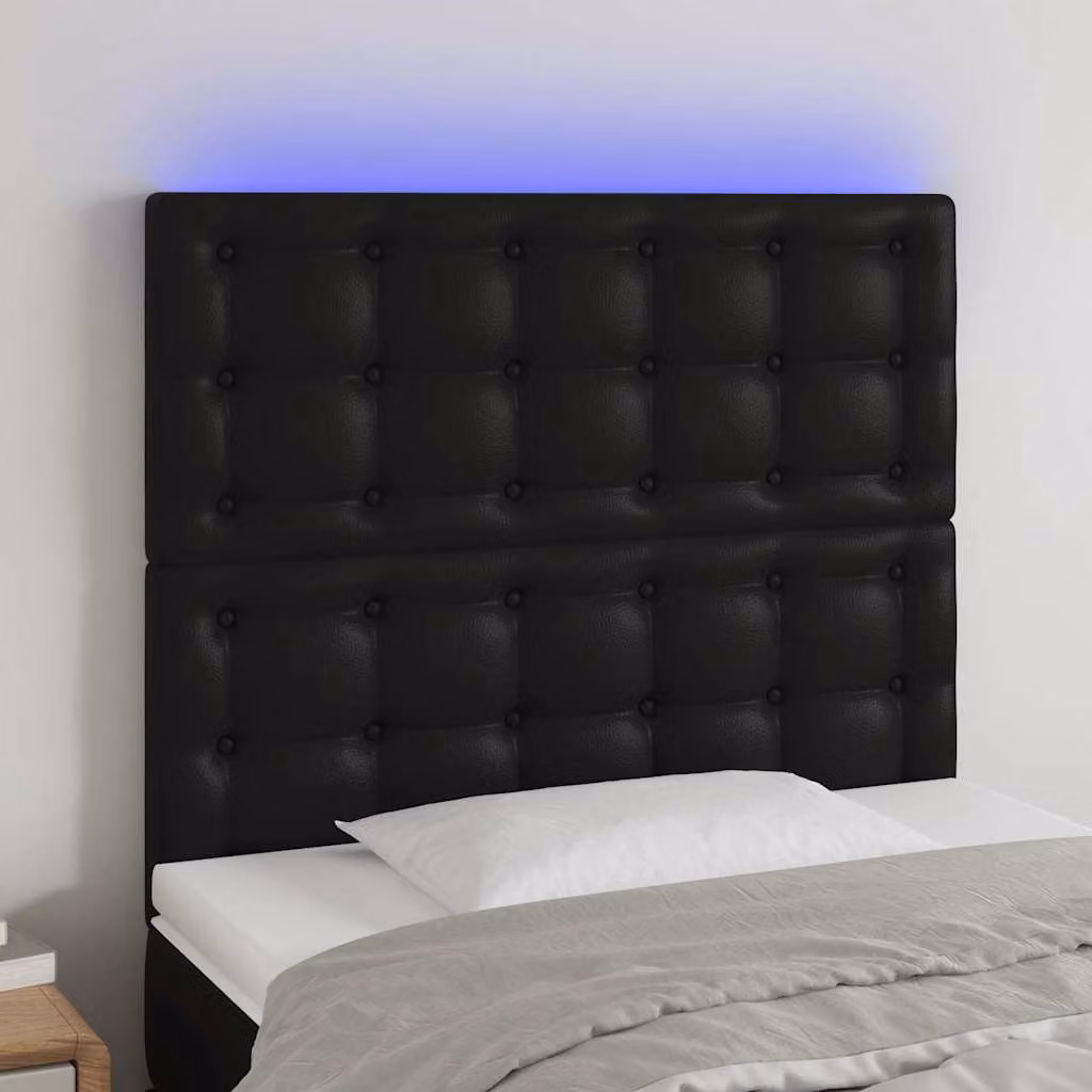 Testiera per letto vidaXL in similpelle nera con illuminazione LED e porta di ricarica USB, L 80 cm, P 5 cm, H 118-128 cm