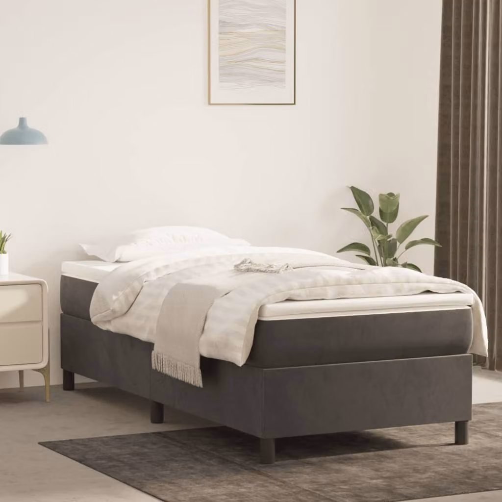 The Living Store Struttura letto grigio scuro 90x200 cm in velluto