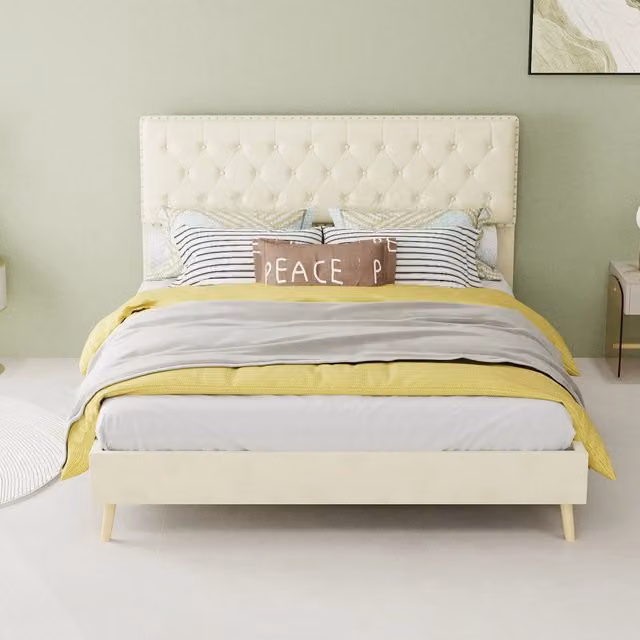 letto moderno in tessuto e metallo beige 140 x 200 cm