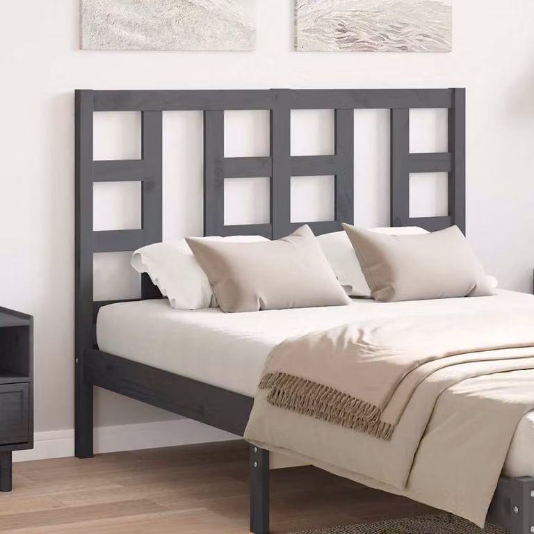 Testiera per letto vidaXL in legno massello di pino, colore grigio, L: 126 cm, P: 4 cm, H: 100 cm