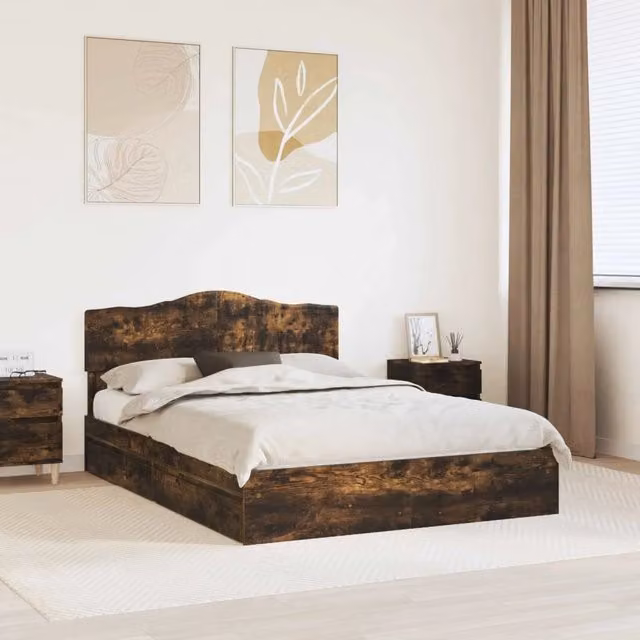 Letto con Contenitore con cassetto Rovere fumé 160 x 200 cm 3413079