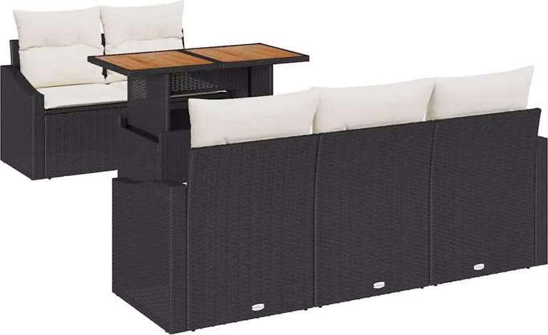 Set Divano da Giardino con archiviazione 6 pcs Nero Poly Rattan