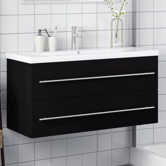 Mobile da Bagno Moderno con Lavabo in Ceramica vidaXL Nero e Bianco, Sospeso, con Cassetti e Ante, L/P/H: 100 x 48 x 38,5 cm