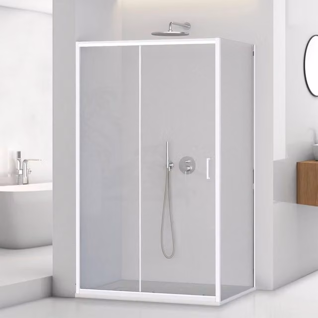 Box doccia angolare Tay in vetro temperato trasparente con profili bianchi e sistema scorrevole L/P: 80 x 140 cm, H: 195 cm