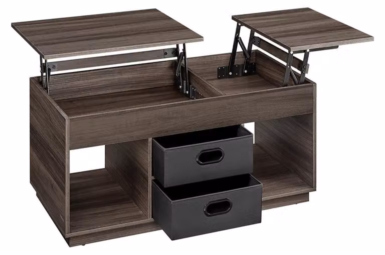 Tavolino con 2 cassetti, colore noce – acciaio e truciolato – 50 x 100 x 48/62,3 cm