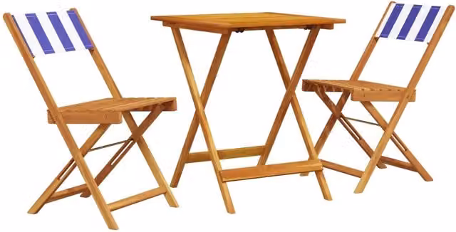 Set da Bistrot 3pz | Set Salotto da Giardino Blu e Bianco in Tessuto e Legno Massello