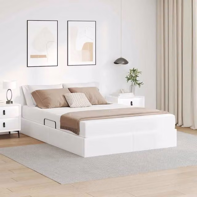 Letto con contenitore e materasso ibrido vidaXL in ecopelle bianca, L/P/H: 200 x 140 x 43,5 cm – 1