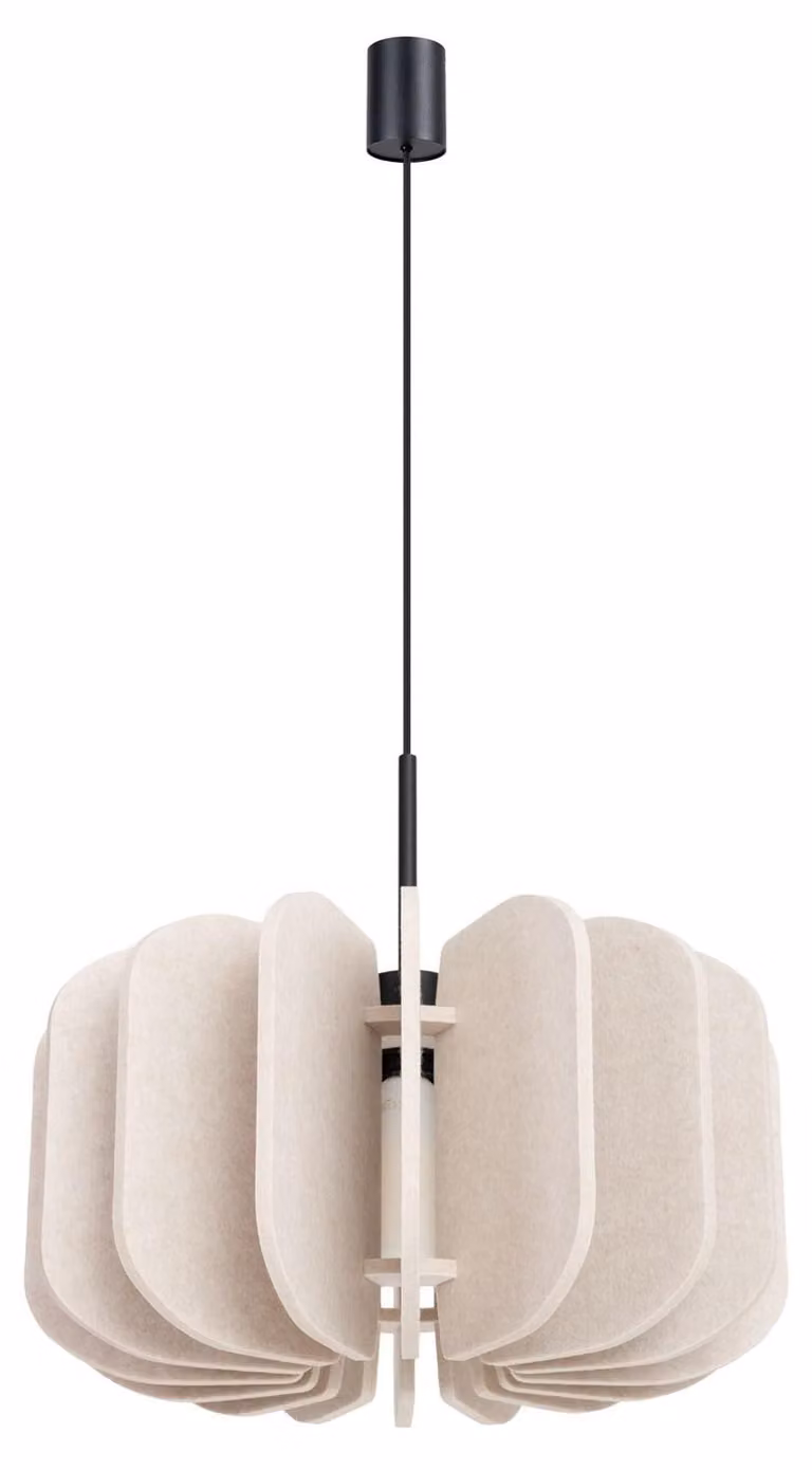 Lampada a sospensione in acciaio e feltro, beige, attacco E27, design moderno, grande, paralume antiriflesso, ideale per la sala da pranzo, stile loft, lunghezza: 45 cm, lampada a sospensione in tessuto