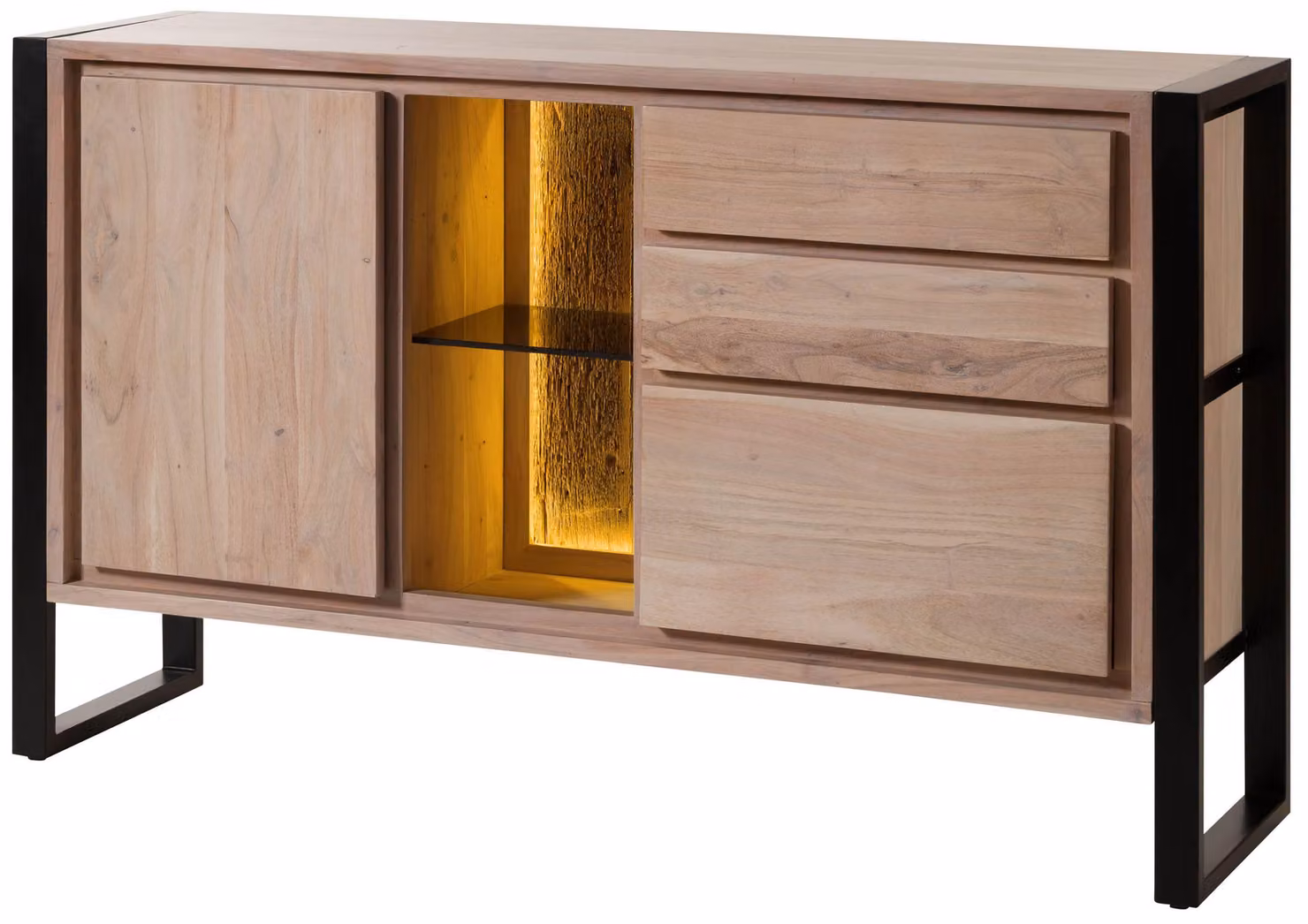 MASSIVMOEBEL24 | Credenza in legno di acacia / legno riciclato 150x40x90 laccato naturale DENVER #110