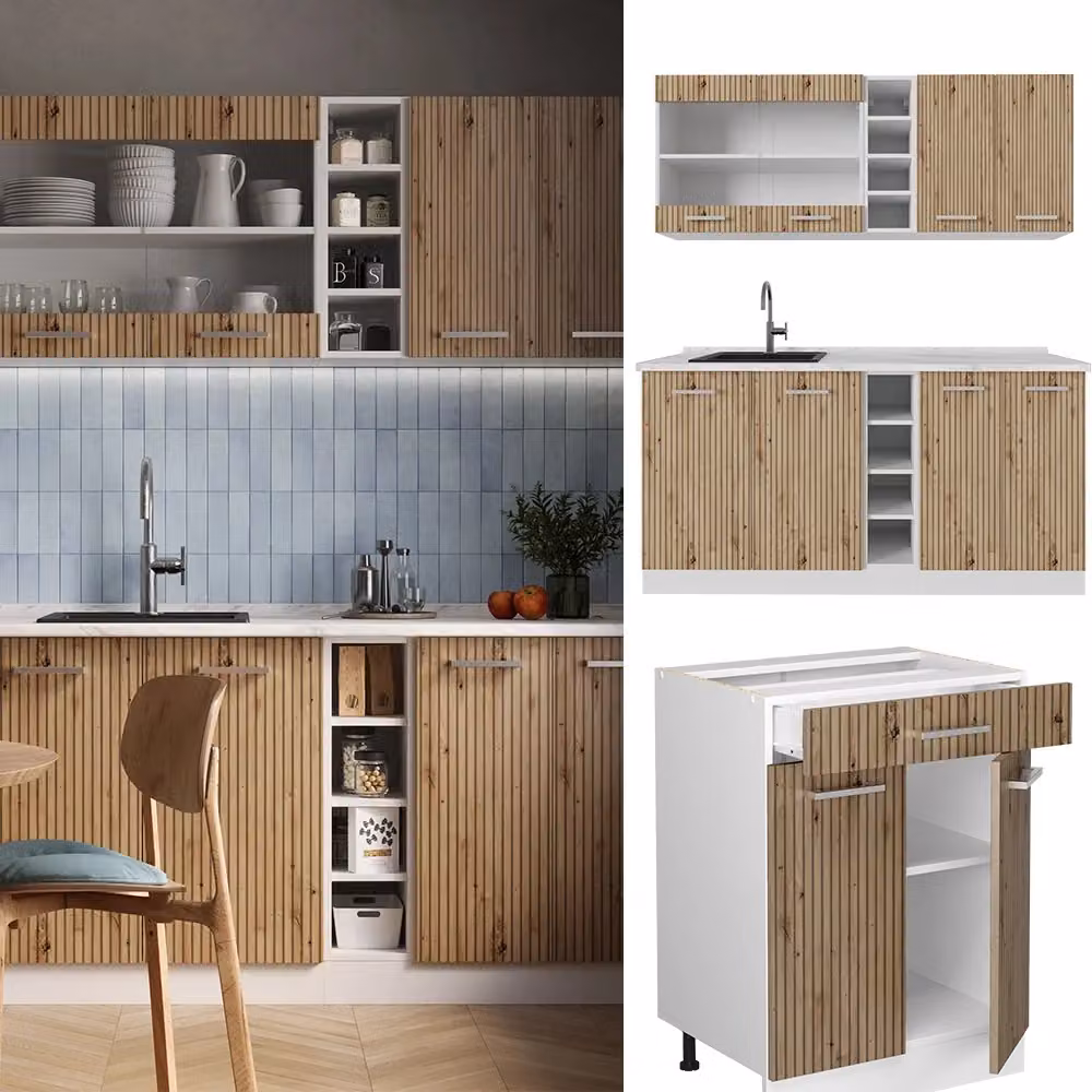 Cucina completa moderna Vicco R-Line in rovere e bianco con piano in marmo L: 160 cm – 2