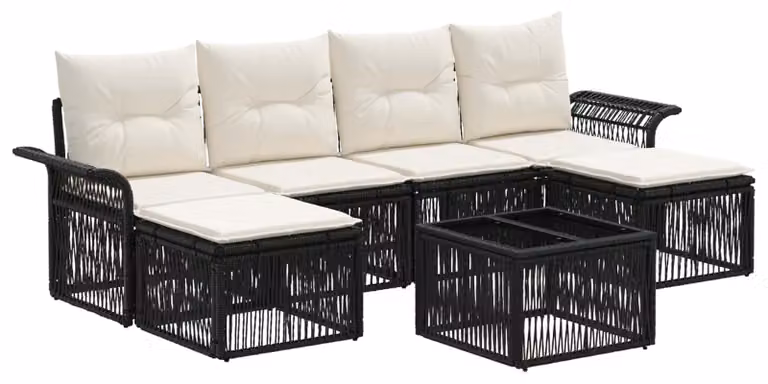 Set Divano da Giardino 7 pcs Nero polyrattan