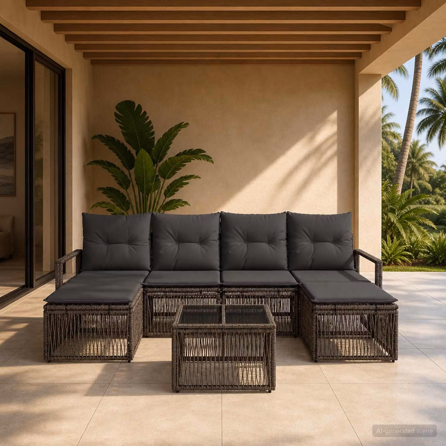 Set Divano da Giardino 7 Pezzi vidaXL Grigio con Poltrone, Tavolino e Ottoman in Polyrattan e Metallo