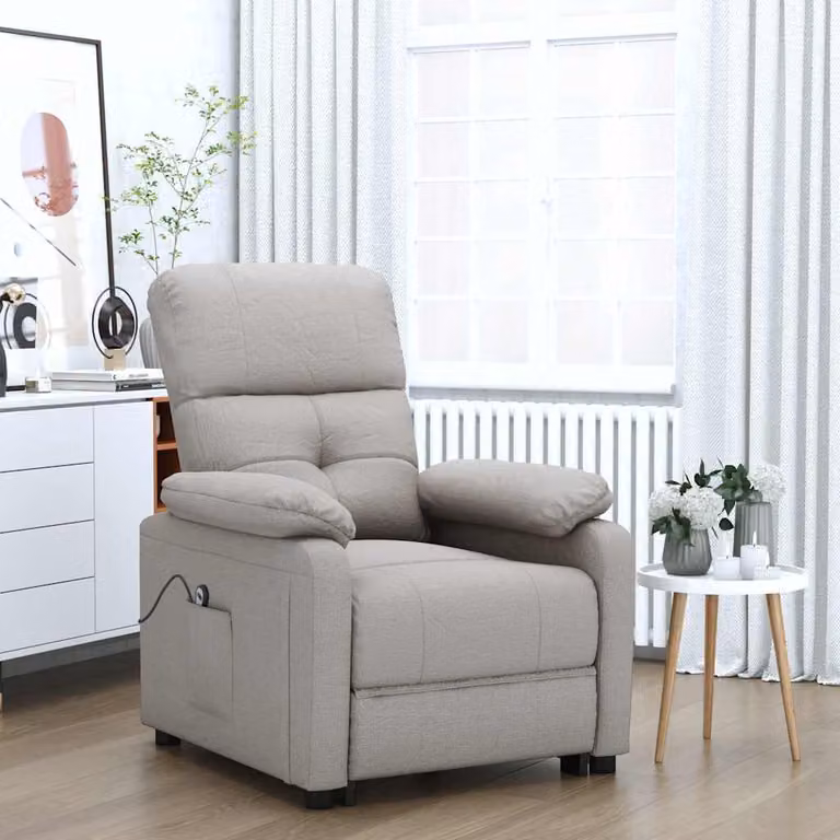 Poltrona elettrica reclinabile relax vidaXL in tessuto beige e grigio con struttura in legno e metallo