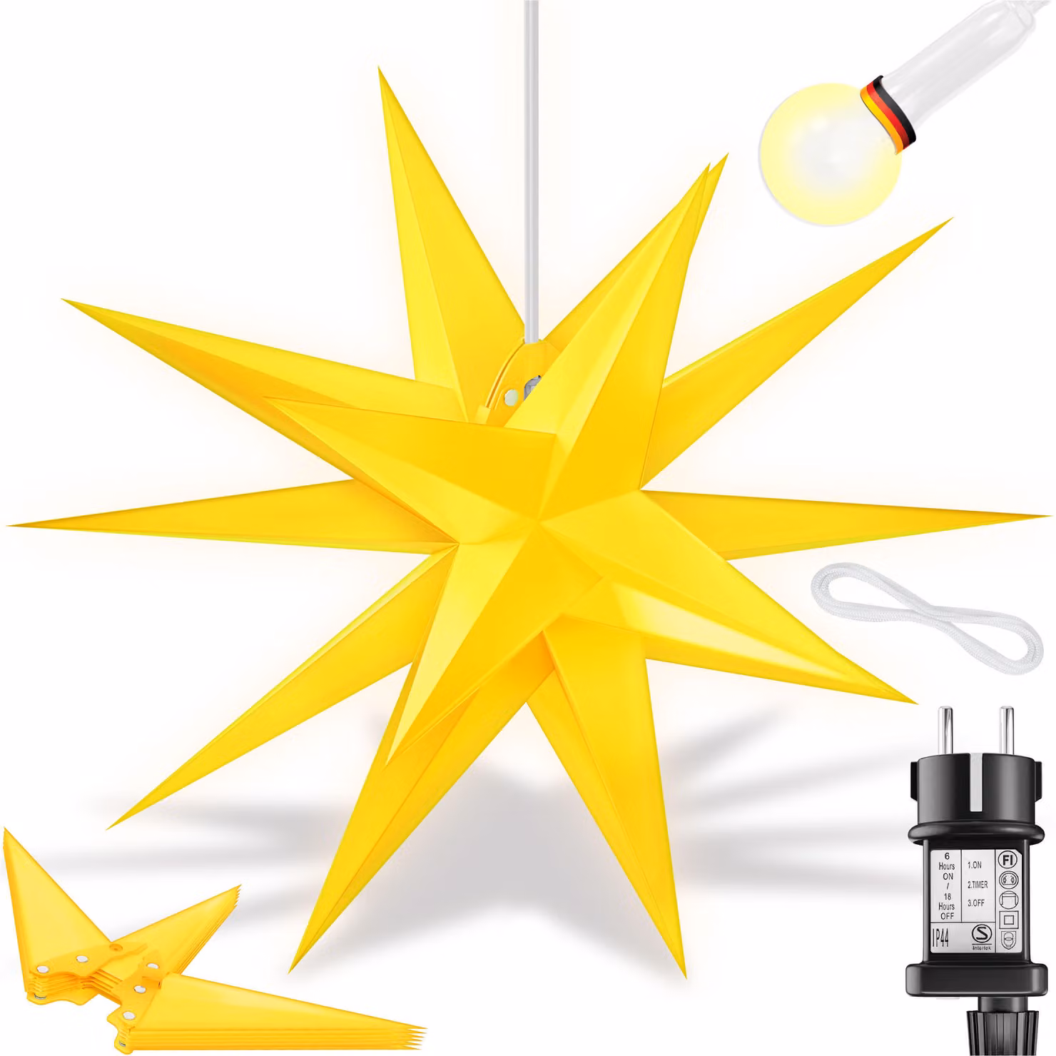 KESSER® stella illuminata 3D, stella di Natale a LED con timer per interni ed esterni, stella dell'Avvento illuminata da appendere + luce bianca calda