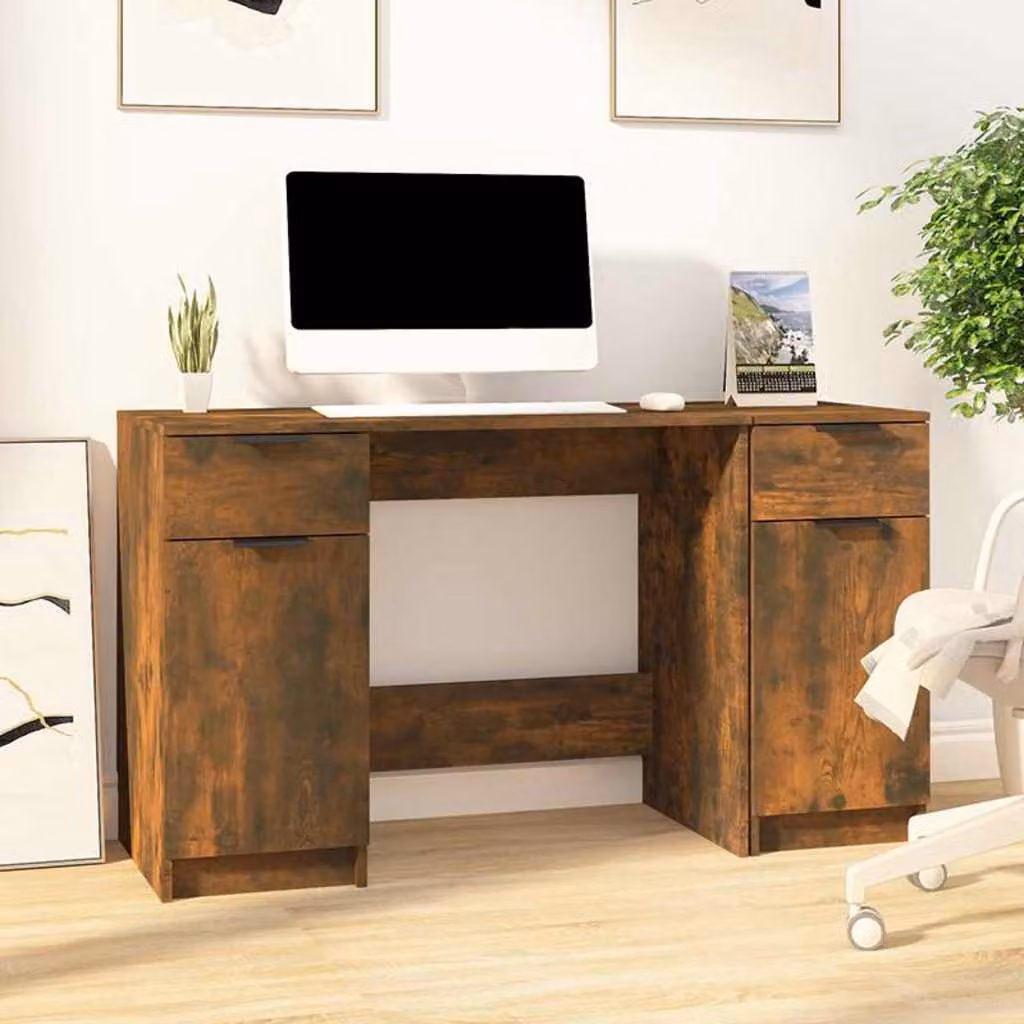 Scrivania con Mobile Laterale vidaXL in Legno Rovere Fumo Marrone per Home Office – 1