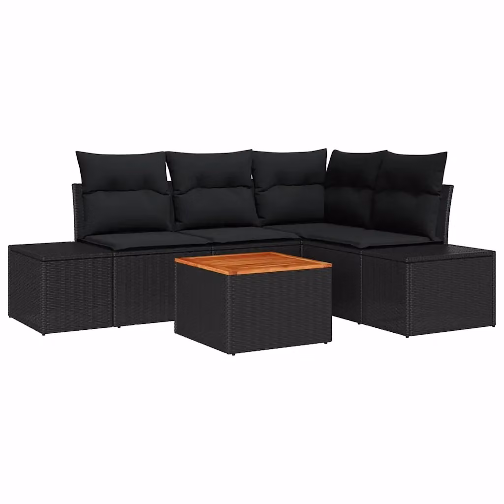 Set Divano da Giardino a L vidaXL in Polyrattan Nero con Cuscini e Tavolino da Caffè – 2