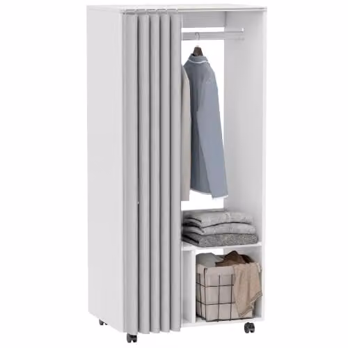 HOMCOM Armadio mobile con tenda 60x40x128cm Bianco
