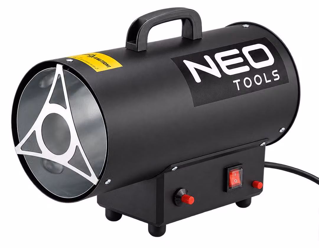 NEO TOOLS: Riscaldatore a gas da 15 kW, ventilatore per riscaldamento a gas, sistema piezoelettrico, riduttore di pressione, grado di protezione IPX4