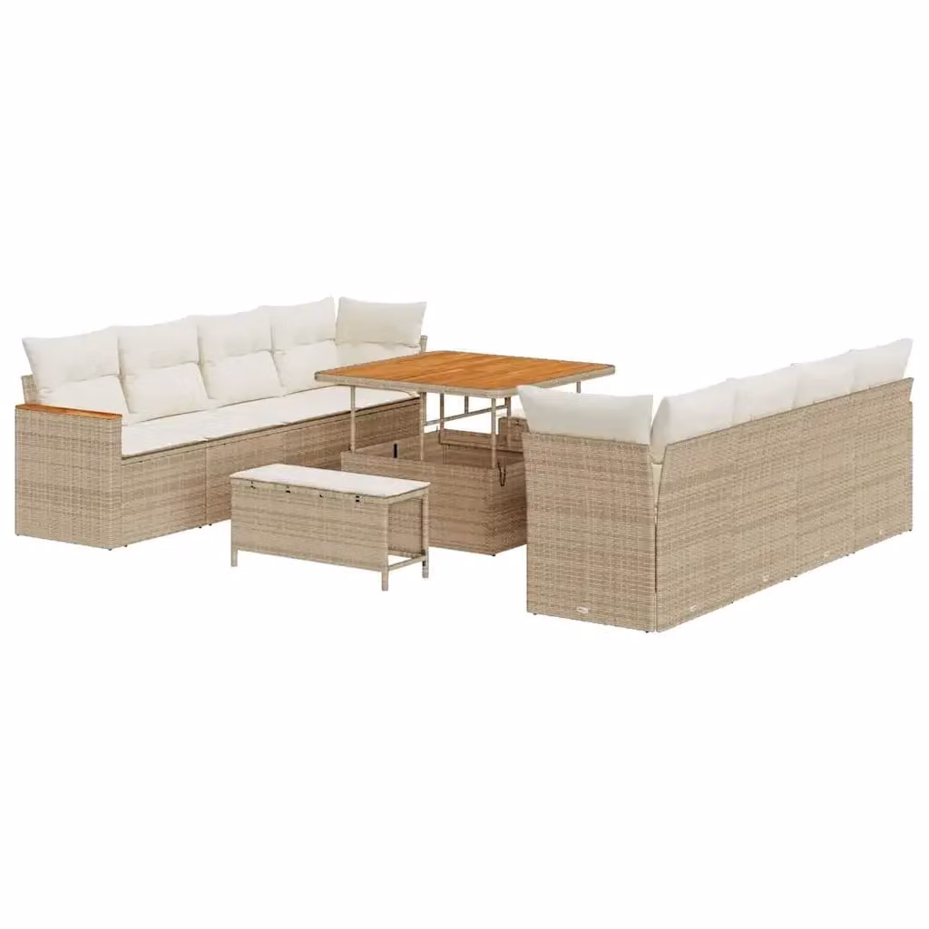 Set Divano da Giardino vidaXL 11 pz in Polyrattan Beige con Cuscini e Tavolino – 2