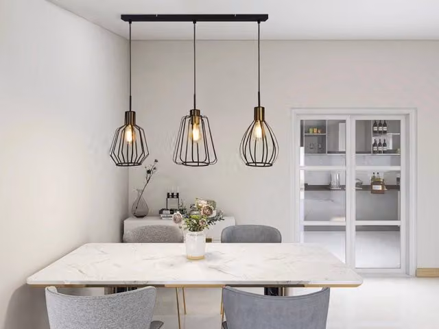 Lampadario a sospensione contemporaneo SEARCHLIGHT in metallo nero e ottone con 3 luci E27