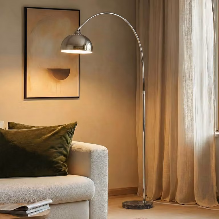 Lampada ad arco Tonka Lindby, Cromo / Argento, Soggiorno / Sala da pranzo, Metallo, Moderno, Lampada da terra